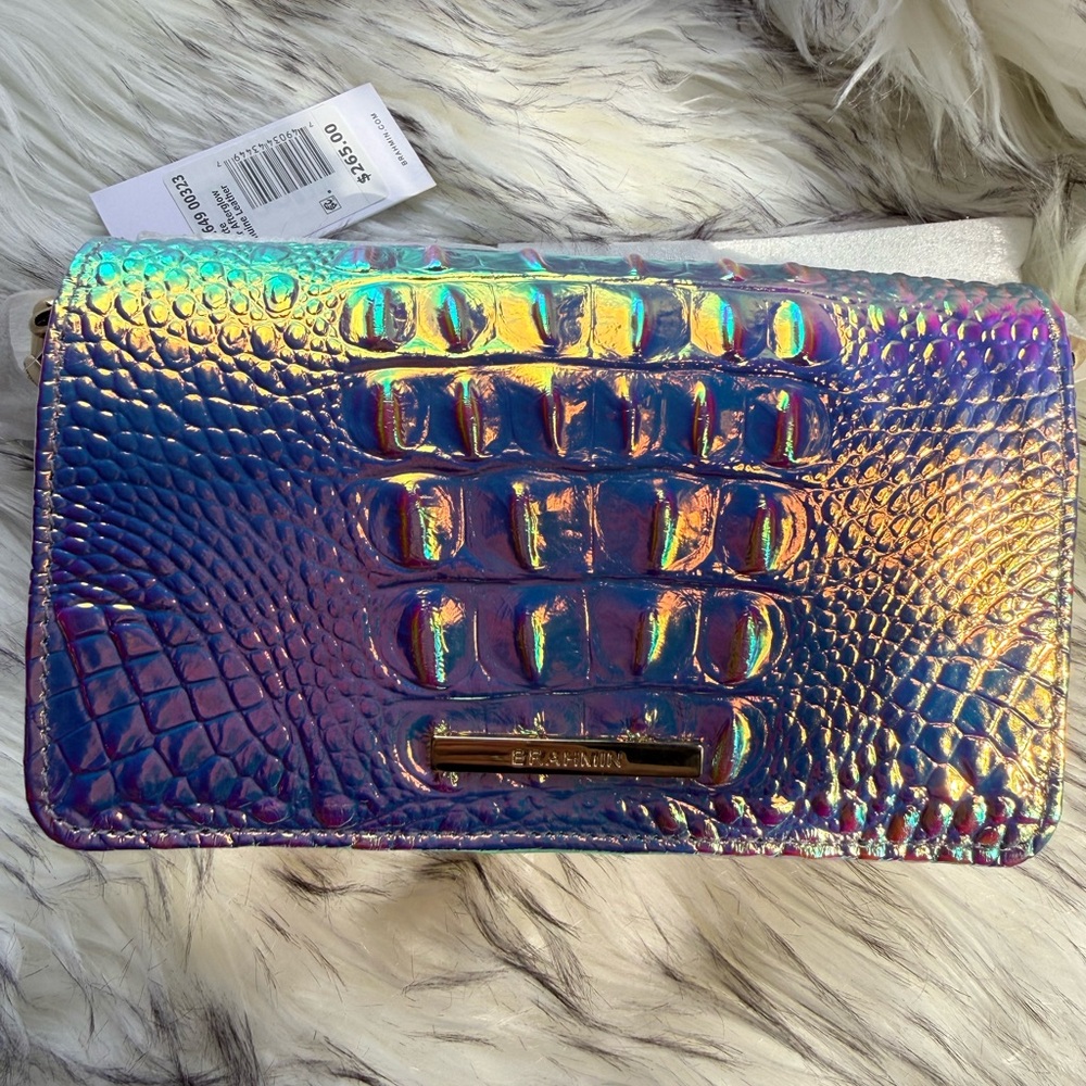 Brahmin Iridescent Croc-Embossed Crossbody in Rainbow Holographic - Picture 7 of 7